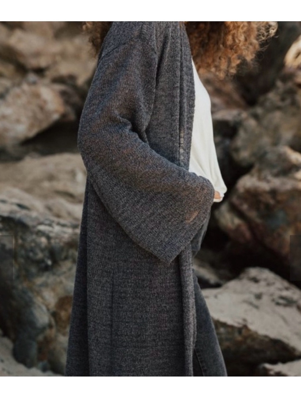 Carly Jean Los Angeles Molly Knit Duster- TAN/BEIGE L - Picture 3 of 8